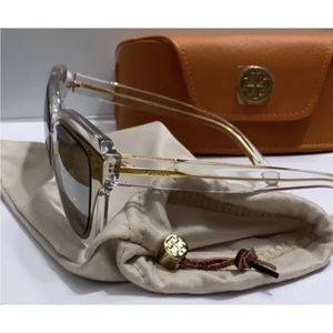 Tory Burch Square Mirrored Gold Accent Sunglasses